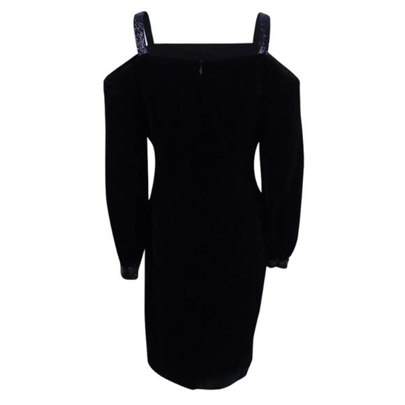 Lauren Ralph Lauren Black Velvet Cold Shoulder Knee Length Party Dress Size 14 - Picture 9 of 16